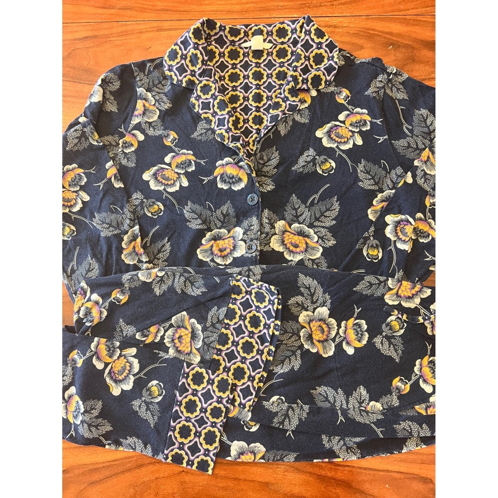 Vera Bradley Pajama Set Womens Small Navy Blue Floral Button Down Sleepwear 2pc